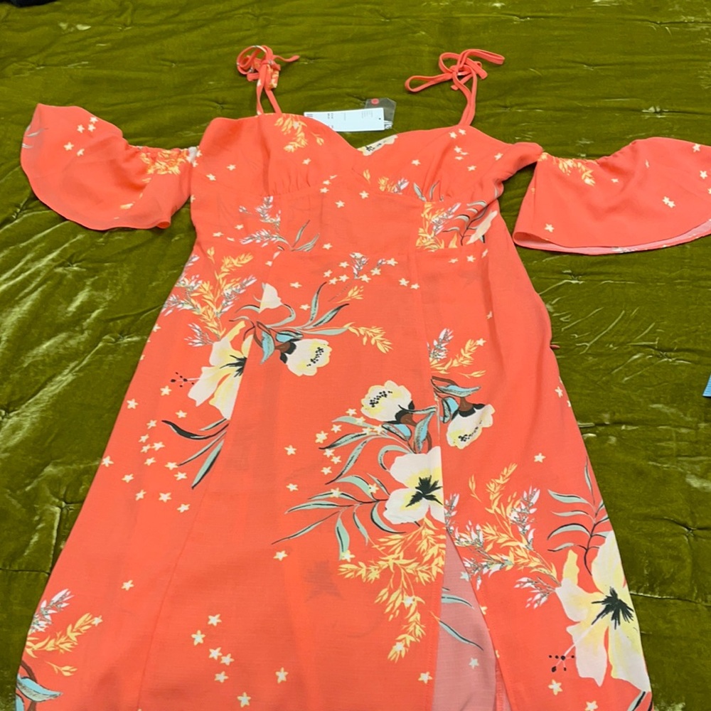 Urban outfitters NWT coral floral dress L retro mod pinup tiki 1970
